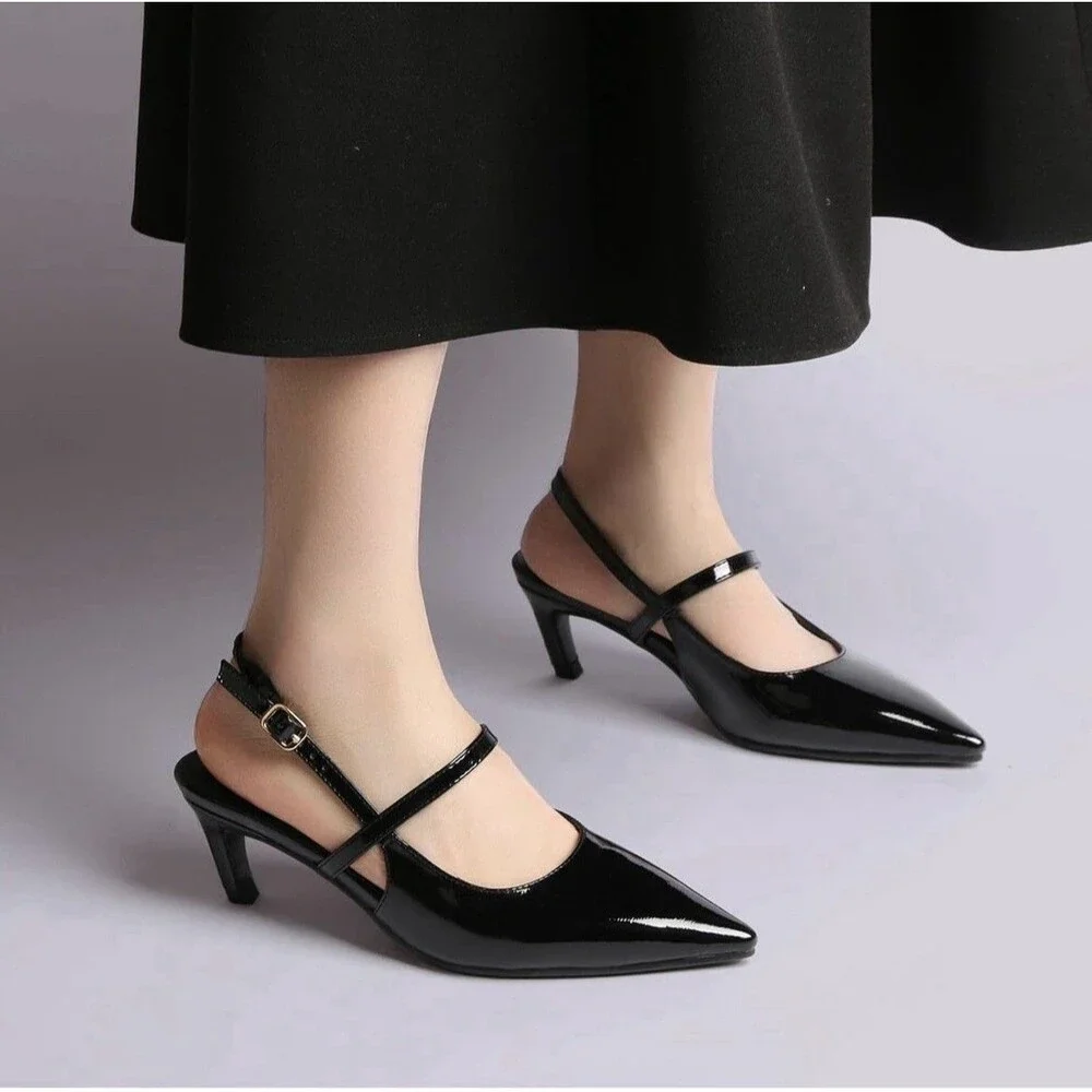 MEOTINA Slingback Heels Women Kitten Heel Closed Pointed Toe Dressy Sandals-8.5